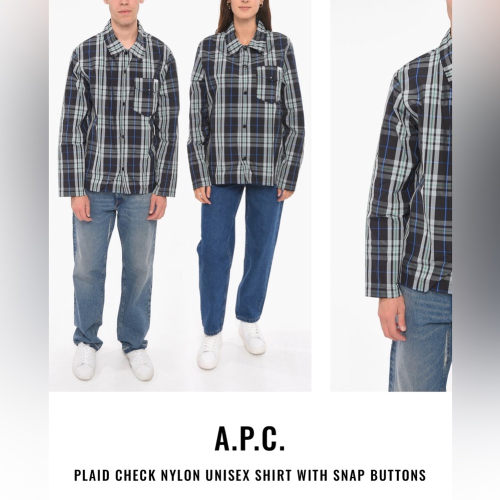A.P.C.PLAID CHECK NYLON UNISEX SHIRT WITH SNAP BUTTONS-Medium